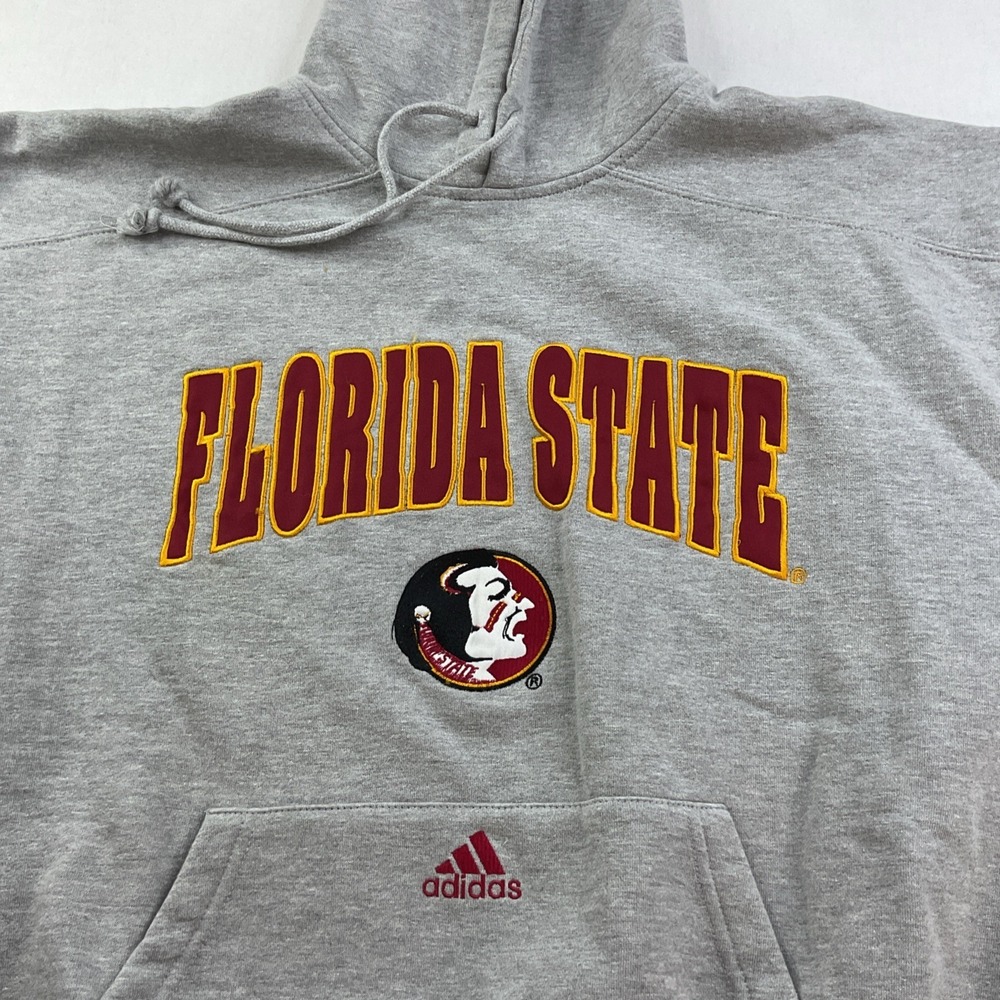 Vintage Adidas Hoodie Men XL Florida State Seminoles Y2K Grey NCAA Center Logo - Picture 7 of 13
